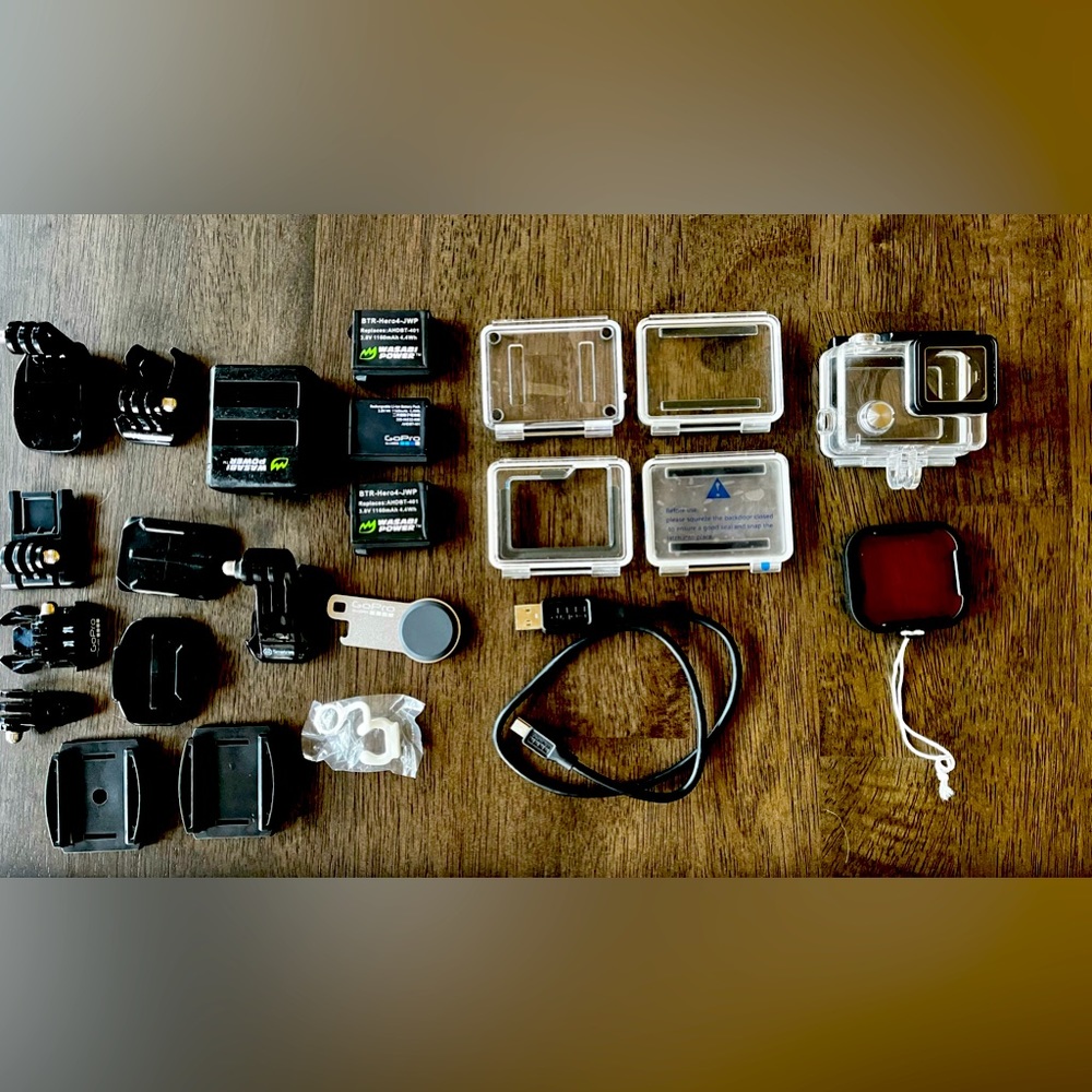 GoPro Hero 4 Accessories Assortment, plus 3 Batteries and Charger